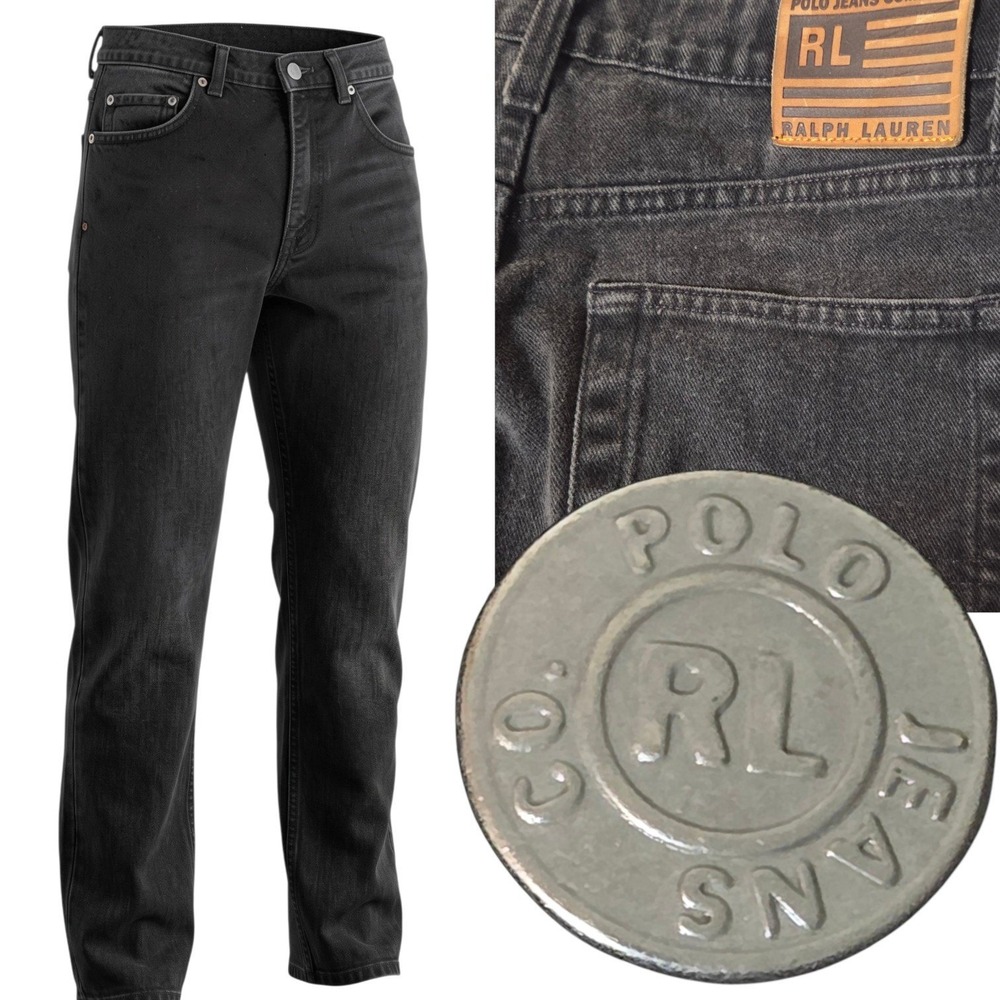 Polo Ralph Lauren Jeans Mens 33x29 Black Relaxed Fit Denim RL Flag
